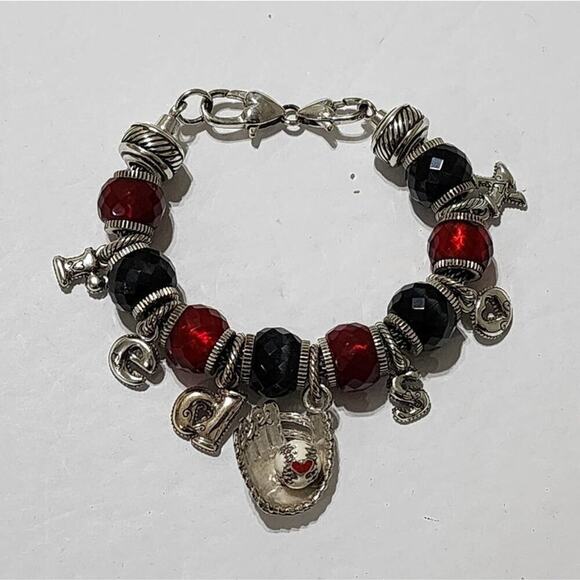 Brighton red & black Red Sox baseball charm bracelet - Picture 1 of 6